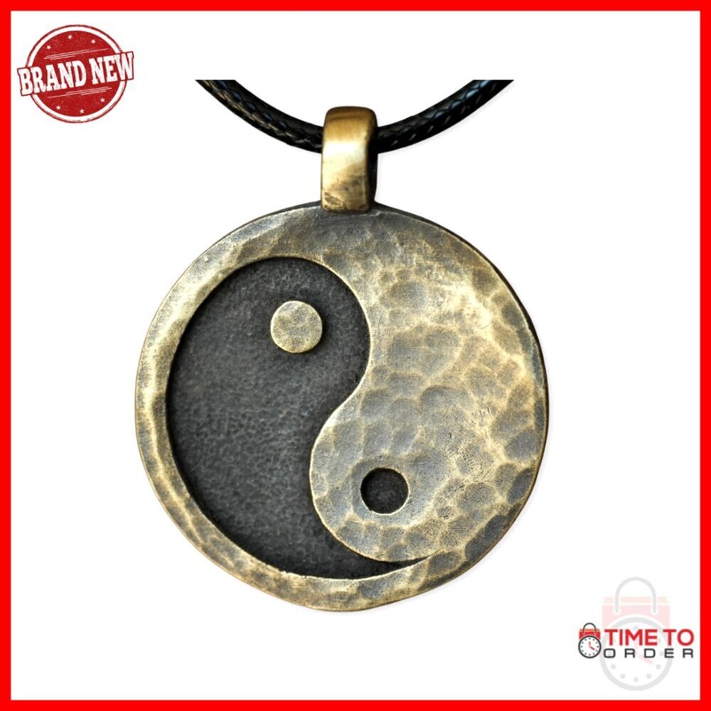 Handmade Brass Yin Yang Pendant Necklace Adjustable Chain Viking Jewelry
